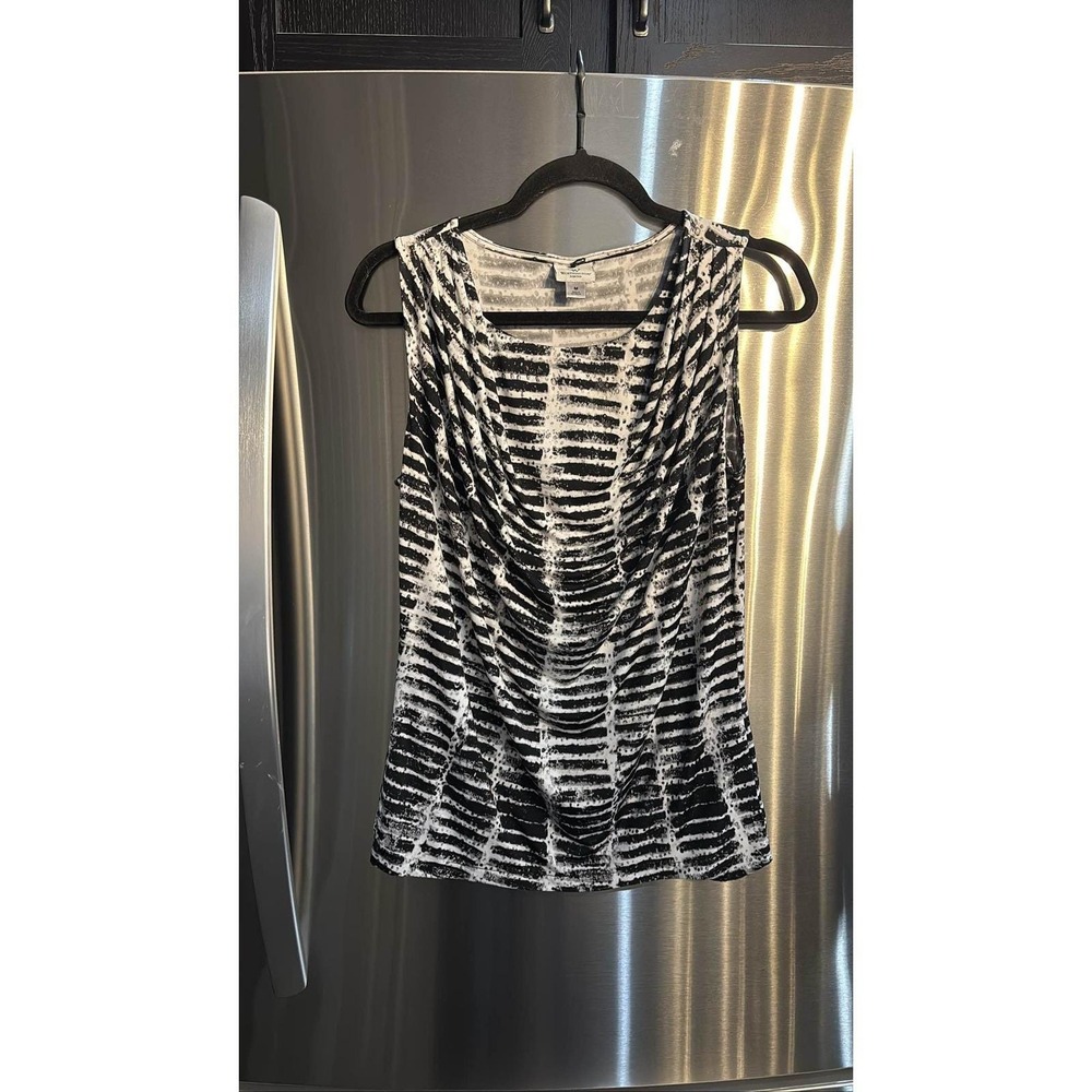 Worthington Women's M Black White Striped Cowl Neck Blouse